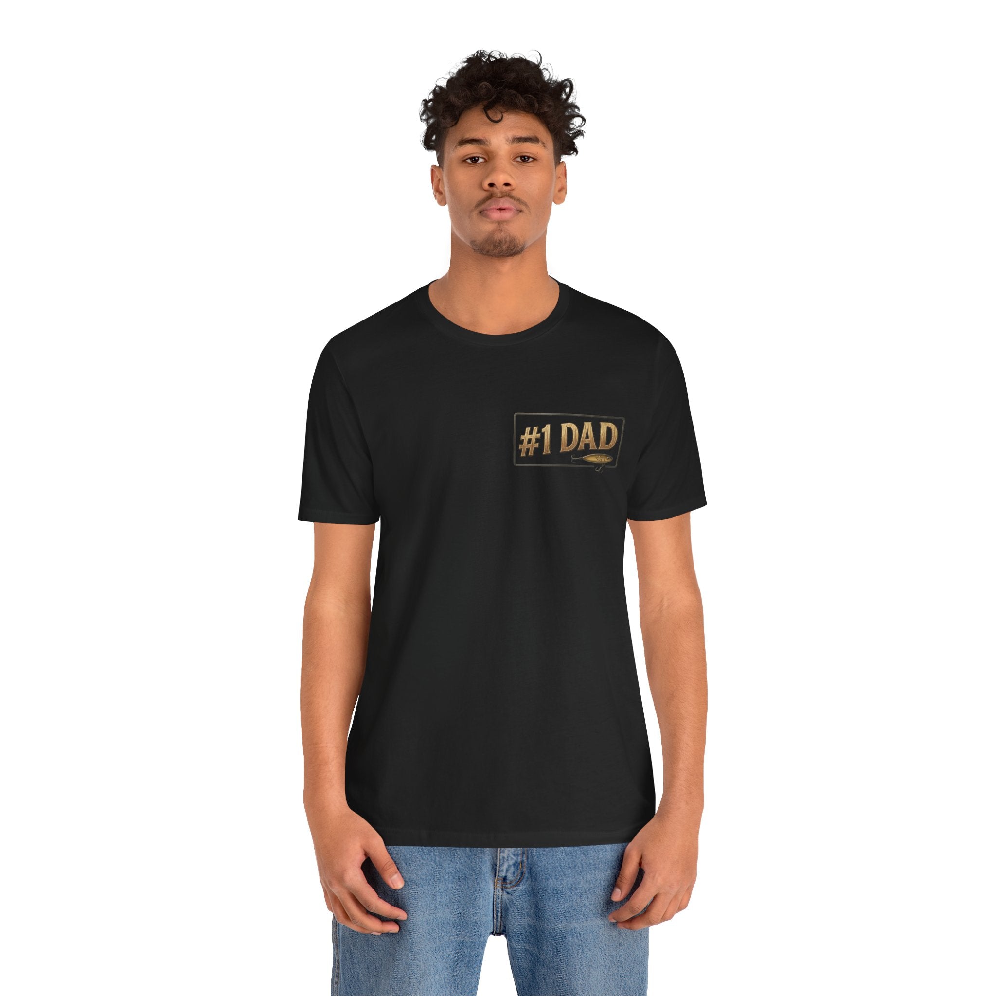 #1 Dad fishing scene Tee | Dad and child fishing on dock at sunset T-Shirt