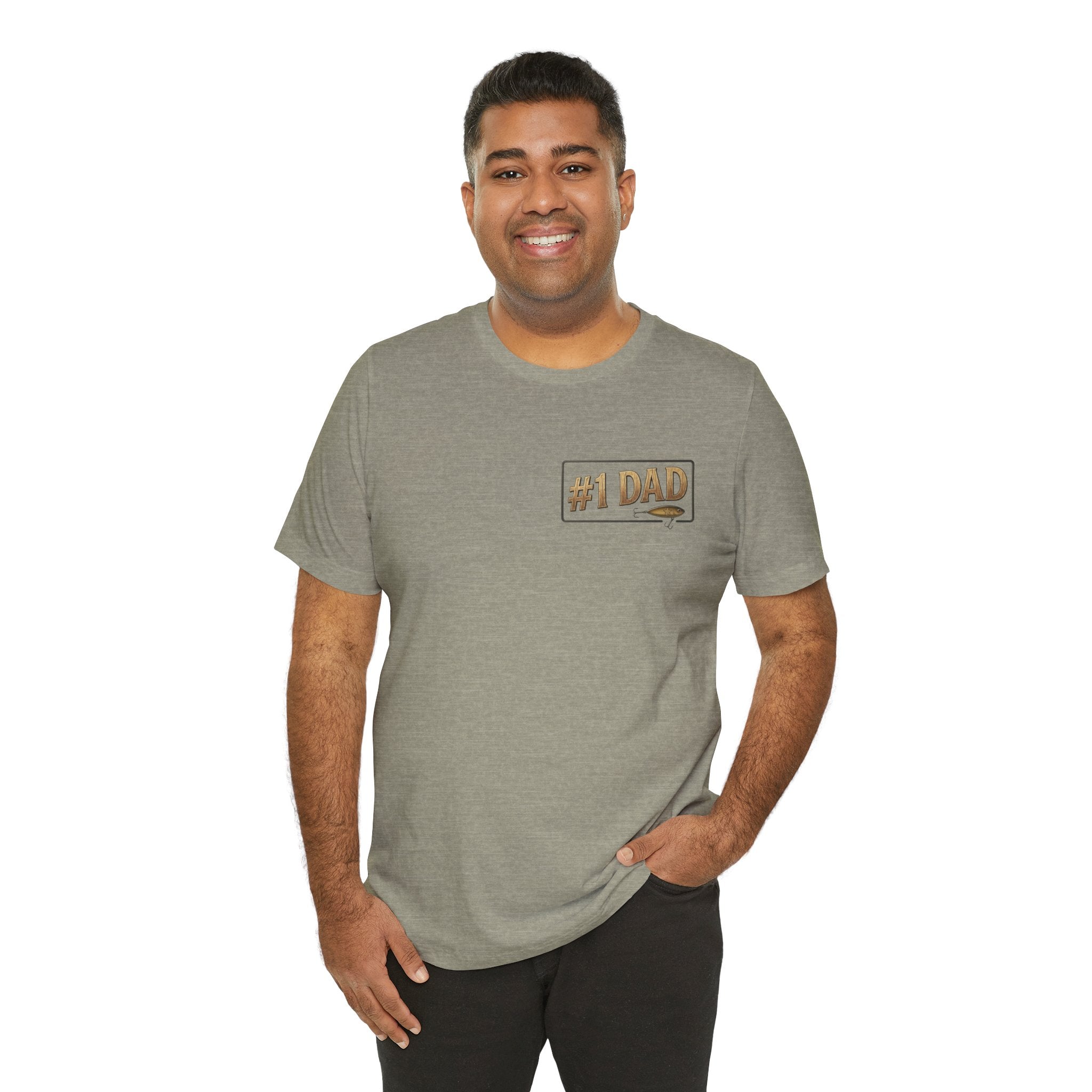 #1 Dad fishing scene Tee | Dad and child fishing on dock at sunset T-Shirt