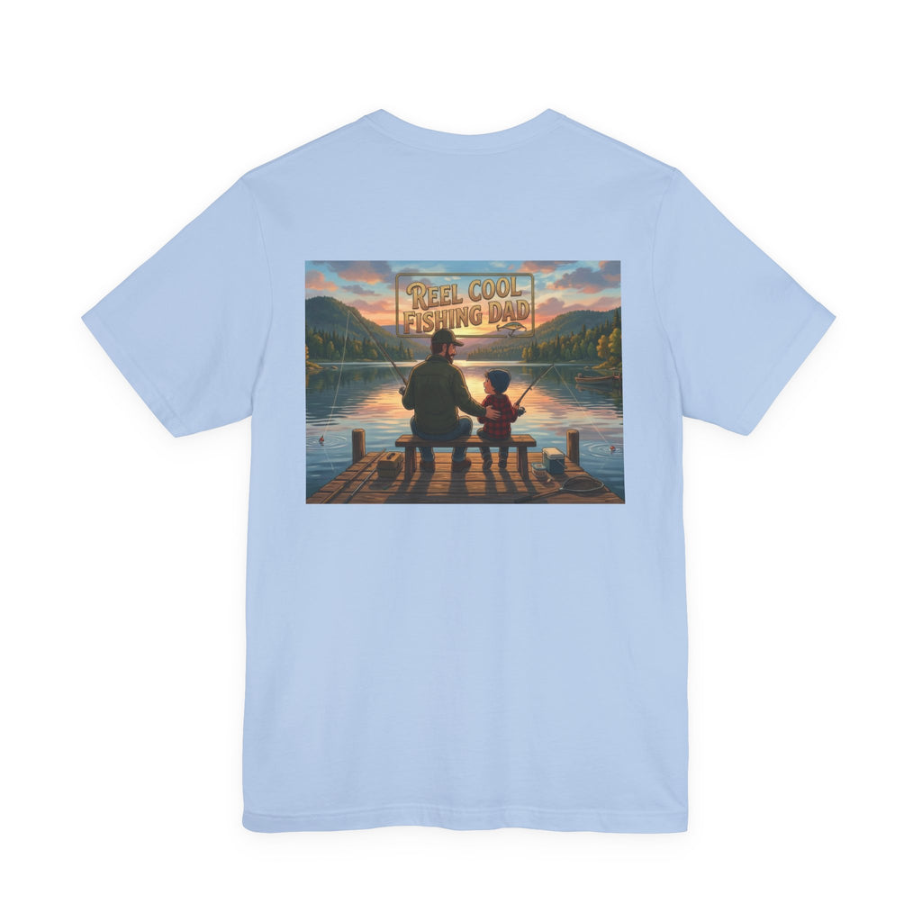 #1 Dad fishing scene Tee | Dad and child fishing on dock at sunset T-Shirt