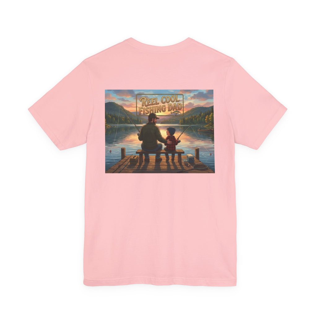 #1 Dad fishing scene Tee | Dad and child fishing on dock at sunset T-Shirt